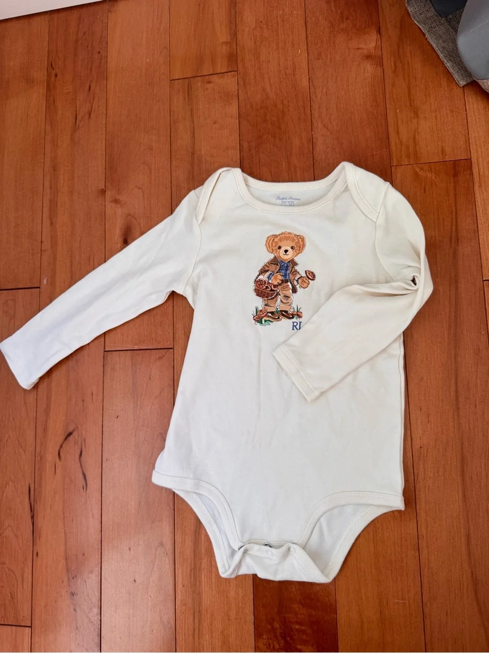 Ralph Lauren Cream Bear Graphic One-Piece Bodysuit